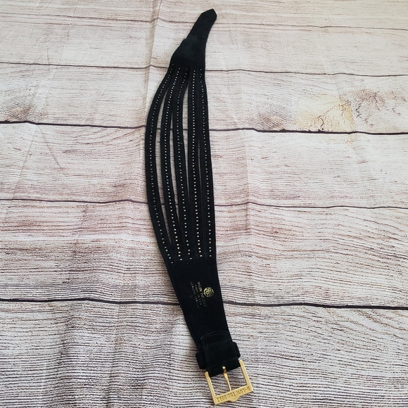 B-Low the Belt Gold Studded Black Leather Belt - Picture 7 of 9